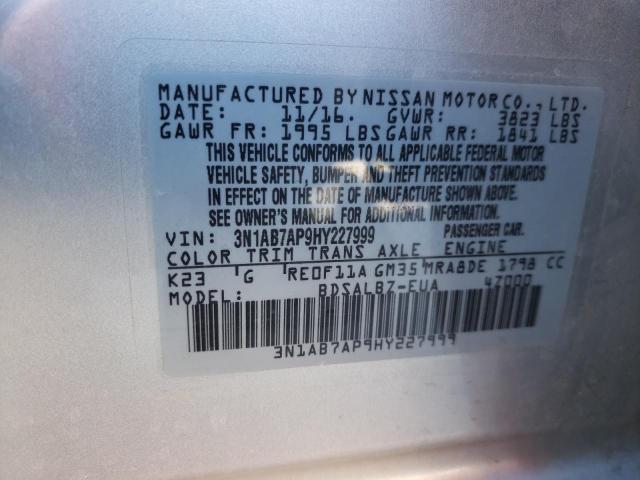 3N1AB7AP9HY227999 - 2017 NISSAN SENTRA S SILVER photo 13