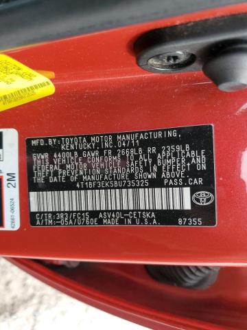 4T1BF3EK5BU735325 - 2011 TOYOTA CAMRY BASE RED photo 13