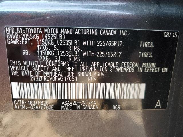 2T3ZFREV0FW217051 - 2015 TOYOTA RAV4 LE GRAY photo 14