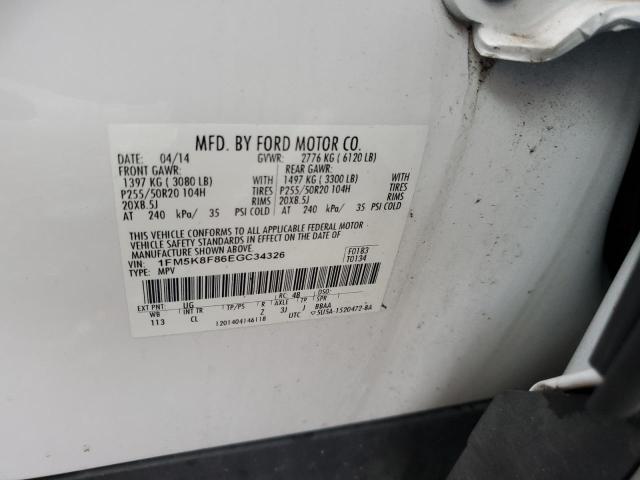 1FM5K8F86EGC34326 - 2014 FORD EXPLORER LIMITED WHITE photo 12