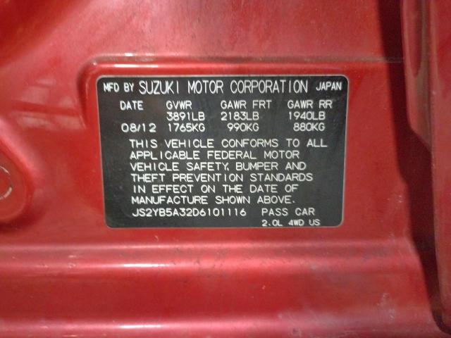 JS2YB5A32D6101116 - 2013 SUZUKI SX4 RED photo 12