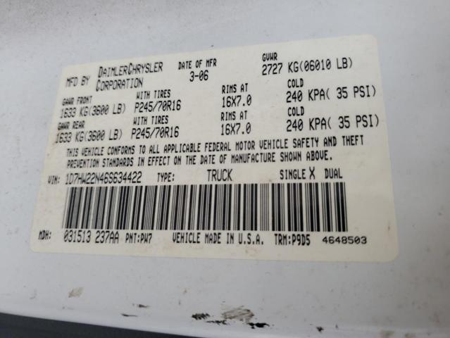 1D7HW22N46S634422 - 2006 DODGE DAKOTA ST 白色 照片 12