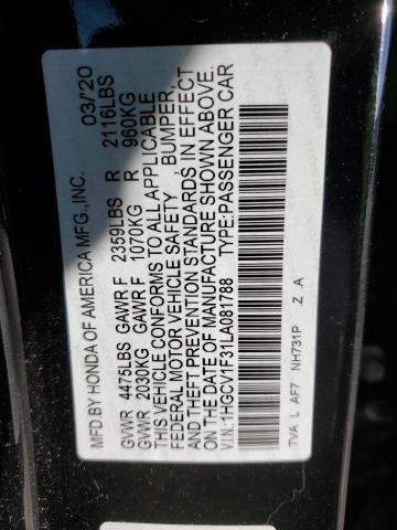 1HGCV1F31LA081788 - 2020 HONDA ACCORD SPORT BLACK photo 12