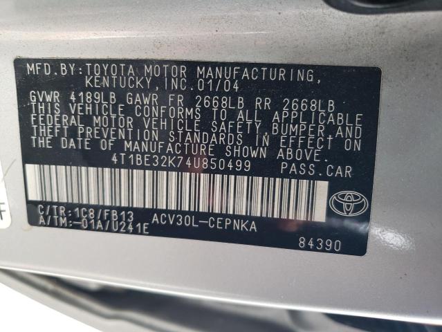 4T1BE32K74U850499 - 2004 TOYOTA CAMRY LE SILVER photo 12