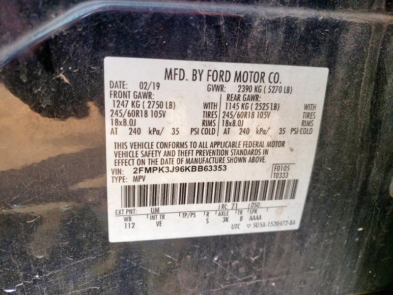 2FMPK3J96KBB63353 - 2019 FORD EDGE SEL Черный фото 13