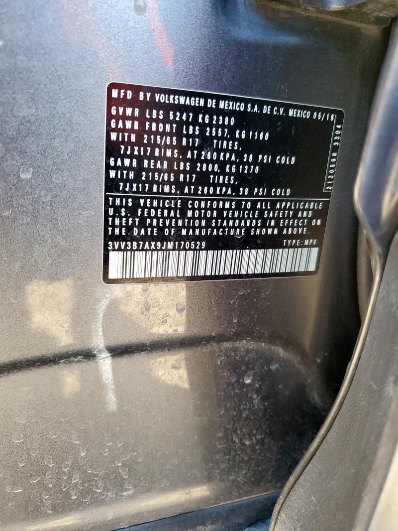 3VV3B7AX9JM170529 - 2018 VOLKSWAGEN TIGUAN SE فحمي صورة 13