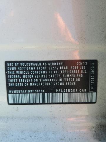 WVWDB7AJ1DW130996 - 2013 VOLKSWAGEN GOLF WHITE photo 12