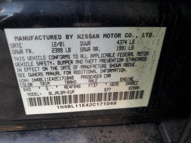 1N4BL11E42C171048 - 2002 NISSAN ALTIMA SE BLACK photo 12