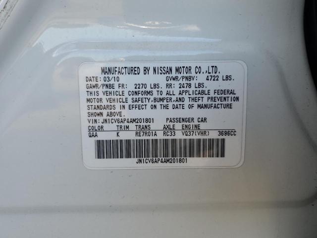 JN1CV6AP4AM201801 - 2010 INFINITI G37 BASE WHITE photo 12