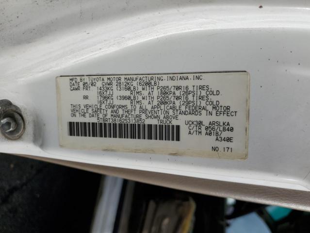 5TBRT38162S313852 - 2002 TOYOTA TUNDRA ACCESS CAB LIMITED WHITE photo 12