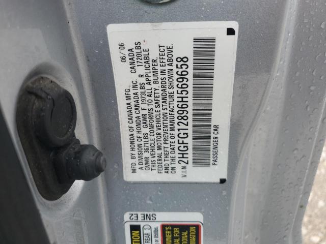 2HGFG12896H569658 - 2006 HONDA CIVIC EX GRAY photo 12