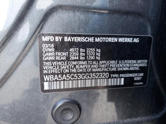 WBA5A5C53GG352320 - 2016 BMW 528 I GRAY photo 12