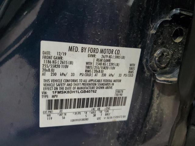 1FMSK8DH1LGB40762 - 2020 FORD EXPLORER XLT BLUE photo 13