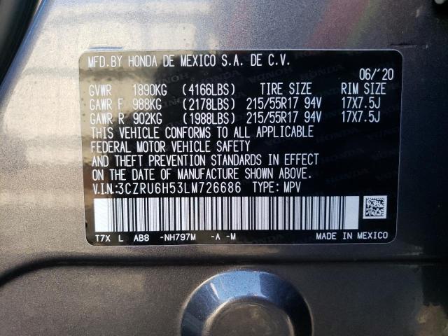 3CZRU6H53LM726686 - 2020 HONDA HR-V EX GRAY photo 13