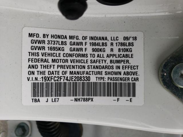 19XFC2F74JE208330 - 2018 HONDA CIVIC EX WHITE photo 12