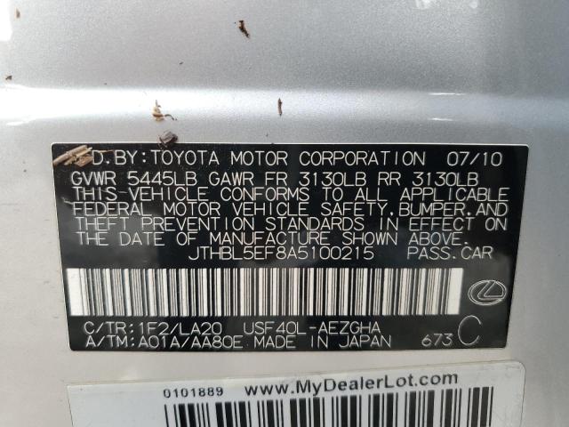 JTHBL5EF8A5100215 - 2010 LEXUS LS 460 SILVER photo 12