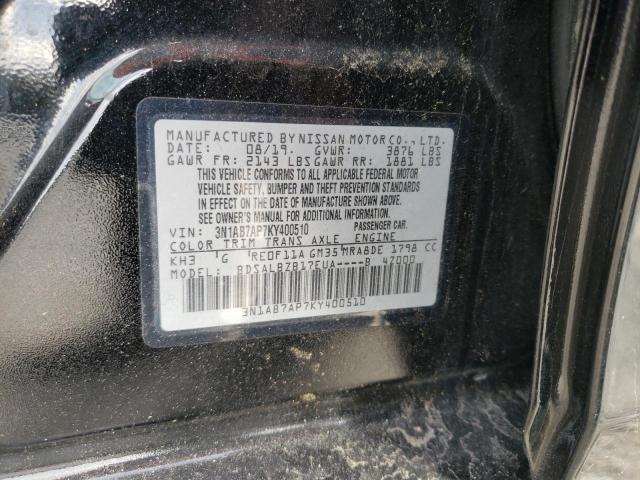 3N1AB7AP7KY400510 - 2019 NISSAN SENTRA S BLACK photo 12