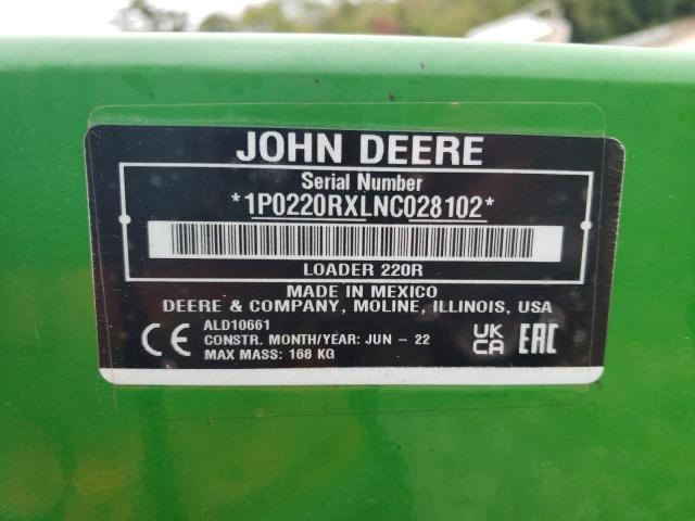 1P0220RXLNC028102 - 2022 JOHN DEERE 220R GREEN photo 10