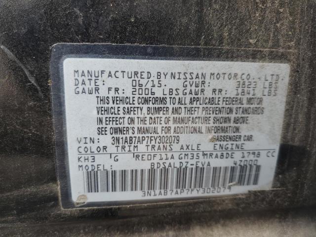 3N1AB7AP7FY302079 - 2015 NISSAN SENTRA S შავი ფოტო 12