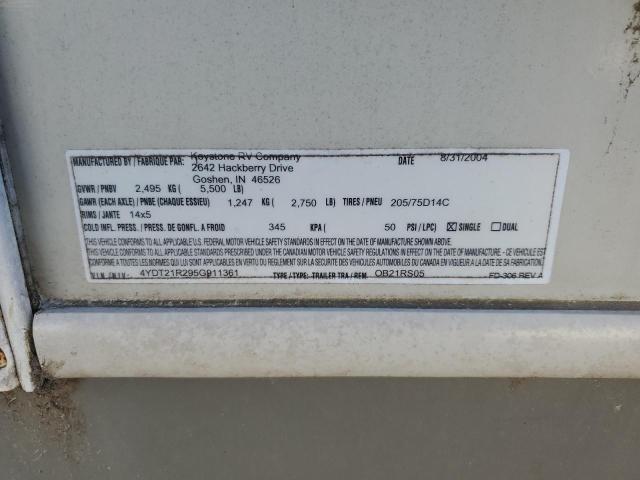 4YDT21R295G911361 - 2005 KEYSTONE OUTBACK WHITE photo 10