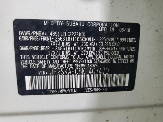 JF2SKAEC8KH407470 - 2019 SUBARU FORESTER PREMIUM WHITE photo 12