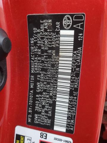 2T1BU4EE2AC520426 - 2010 TOYOTA COROLLA BASE RED photo 12