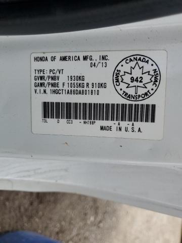 1HGCT1A86DA801810 - 2013 HONDA ACCORD EXL 白色 照片 12