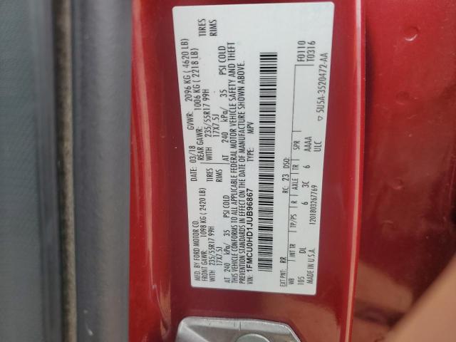 1FMCU0HD1JUB96867 - 2018 FORD ESCAPE SEL წითელი ფოტო 13