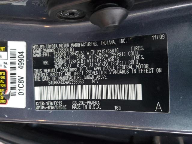 5TDKK4CC4AS338953 - 2010 TOYOTA SIENNA CE TEAL photo 13