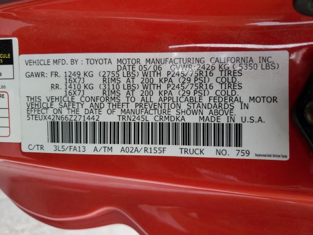 5TEUX42N66Z271442 - 2006 TOYOTA TACOMA ACCESS CAB Qırmızı foto 13