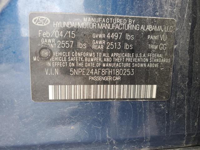 5NPE24AF8FH180253 - 2015 HYUNDAI SONATA SE BLUE photo 12