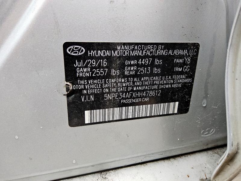 5NPE34AFXHH478612 - 2017 HYUNDAI SONATA SPORT Gris photo 12