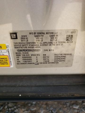 1GNKRGKD8HJ305931 - 2017 CHEVROLET TRAVERSE LT 银色 照片 13