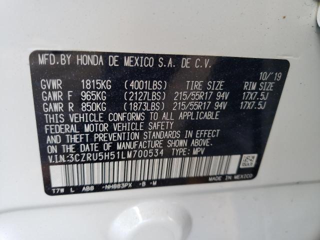 3CZRU5H51LM700534 - 2020 HONDA HR-V EX WHITE photo 13