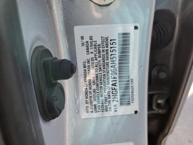 2HGFA1F96AH515151 - 2010 HONDA CIVIC EXL ვერცხლისფერი ფოტო 12