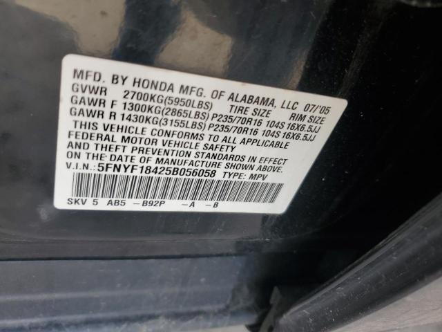 5FNYF18425B056058 - 2005 HONDA PILOT EX BLACK photo 13