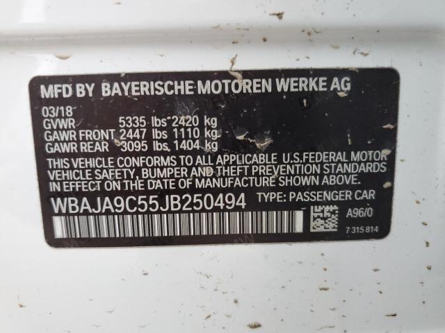 WBAJA9C55JB250494 - 2018 BMW 530E WHITE photo 12