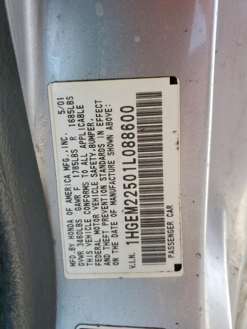 1HGEM22501L088600 - 2001 HONDA CIVIC LX SILVER photo 12