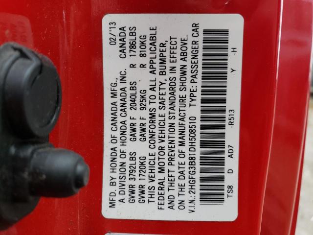 2HGFG3B81DH508510 - 2013 HONDA CIVIC EX RED photo 13