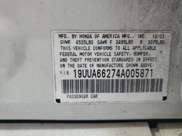 19UUA66274A005871 - 2004 ACURA TL 白色 照片 12