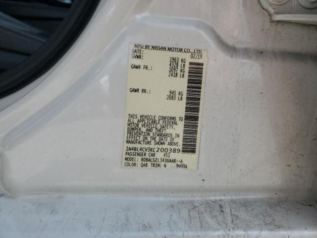 1N4BL4CV3KC200389 - 2019 NISSAN ALTIMA SR 白色 照片 13