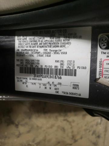 3FAHP0JA9CR418766 - 2012 FORD FUSION SEL GRAY photo 12