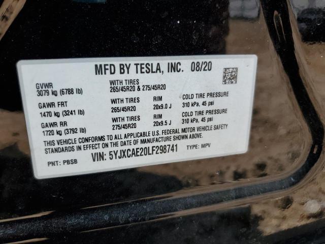 5YJXCAE20LF298741 - 2020 TESLA MODEL X შავი ფოტო 14