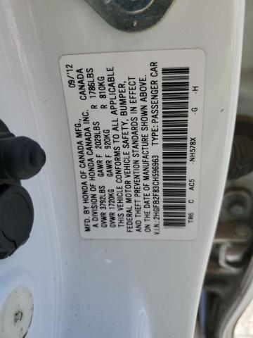 2HGFB2F83CH596963 - 2012 HONDA CIVIC EX WHITE photo 13