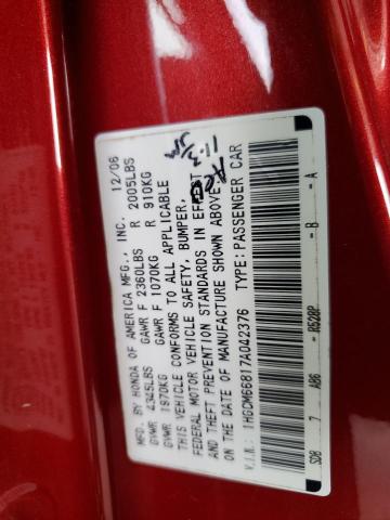 1HGCM66817A042376 - 2007 HONDA ACCORD EX RED photo 12