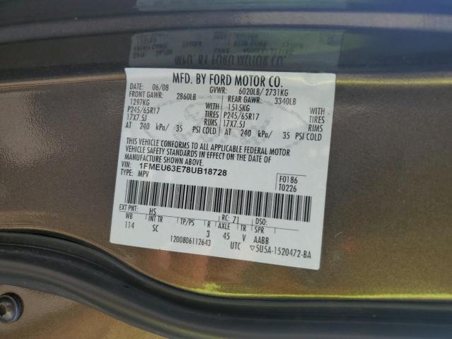 1FMEU63E78UB18728 - 2008 FORD EXPLORER XLT BROWN photo 12