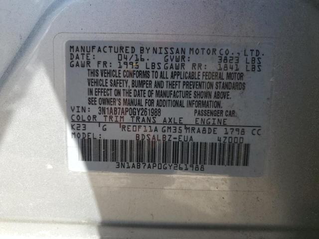 3N1AB7AP0GY261988 - 2016 NISSAN SENTRA S SILVER photo 12
