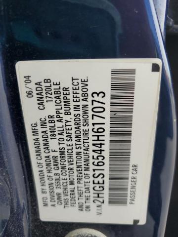 2HGES16544H617073 - 2004 HONDA CIVIC LX Mavi fotoğraf 13