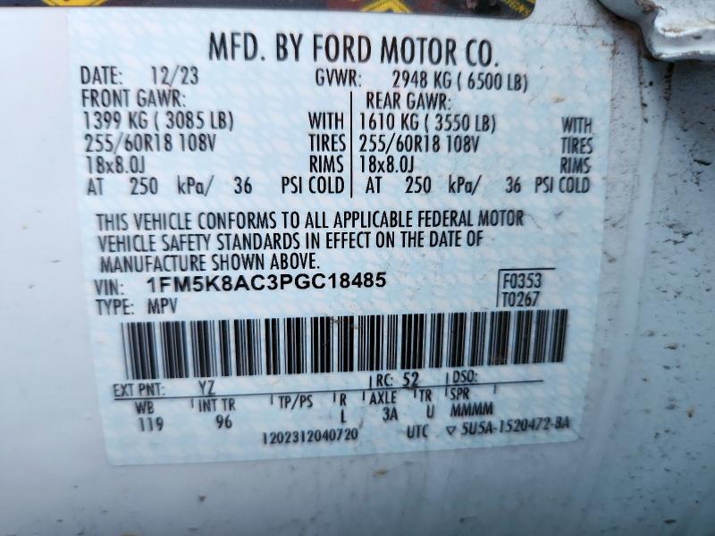 1FM5K8AC3PGC18485 - 2023 FORD EXPLORER POLICE INTERCEPTOR Weiß Foto 14