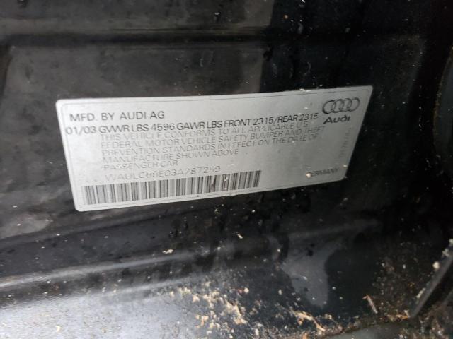 WAULC68E03A287259 - 2003 AUDI UK 1.8T QUATTRO BLACK photo 12